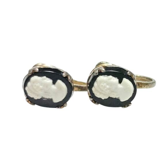 Cameo Earrings Jewelry - Vintage Cameo Resin Sterling Silver Screw Back Earrings